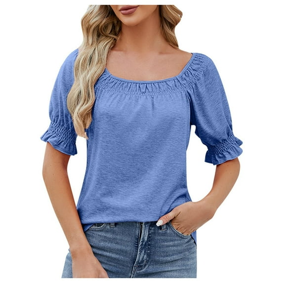 Women's Loose Fit Casual Short Sleeve T-Shirt Square Neck Summer Top Comfortable Breathable Fashion Tee
