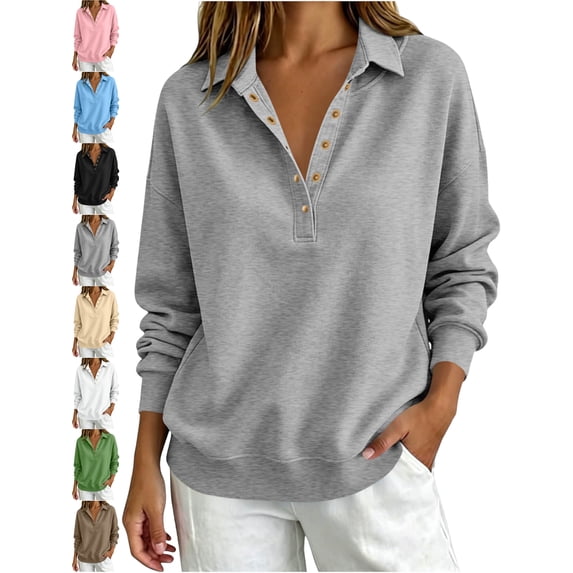 Women's Loose Fit Collar Sweatshirt Button Front Long Sleeve Going Out Fall Outfits