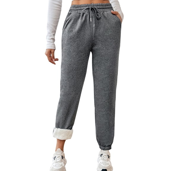 Women's Loose-Fit Comfortable Fleece-Lined Thickened Sweatpants with Cuffed Legs for Relaxed Style and Everyday Use,Gray,XL