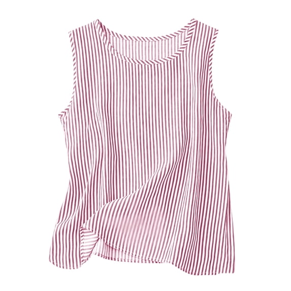 Women's Loose Fit Cotton Linen Striped Tank Top Sleeveless Round Neck Blouse Breathable Fabric for Spring Summer Layering and Date Nights