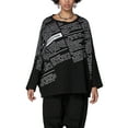 thumbnail image 1 of Women's Loose Fit Crew Neck Long Sleeve Letters Printed Pullover T-Shirt Top GY2742 Black, 1 of 5