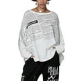 thumbnail image 1 of Women's Loose Fit Crew Neck Long Sleeve Letters Printed Pullover T-Shirt Top GY2742 White, 1 of 5