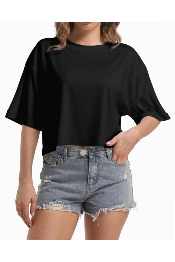 Women's Loose Fit Crop Top T-Shirt - Soft Comfortable Short Sleeve Tee for Workout/ Gym/ Casual Wear