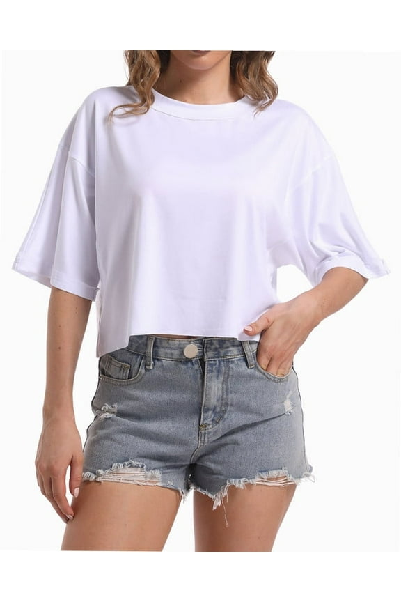 Women's Loose Fit Crop Top T-Shirt - Soft Comfortable Short Sleeve Tee for Workout/ Gym/ Casual Wear