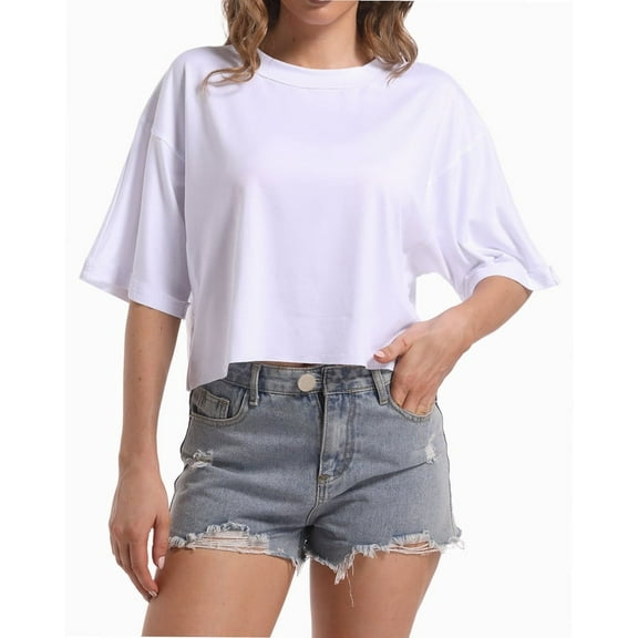 Women's Loose Fit Crop Top T-Shirt - Soft Comfortable Short Sleeve Tee for Workout/ Gym/ Casual Wear