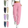 thumbnail image 1 of Women's Loose Fit Cuffed Sweatpants Elastic Waist Ribbed Cuffed Ankle Tapered Casual Athletic Workout Lounge Fall Winter Everyday Pants with Pockets, 1 of 7