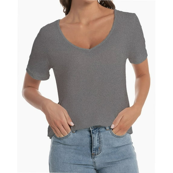 Women's Lightweight Short Sleeve V-Neck T-Shirt - Loose Fit Casual Summer Top