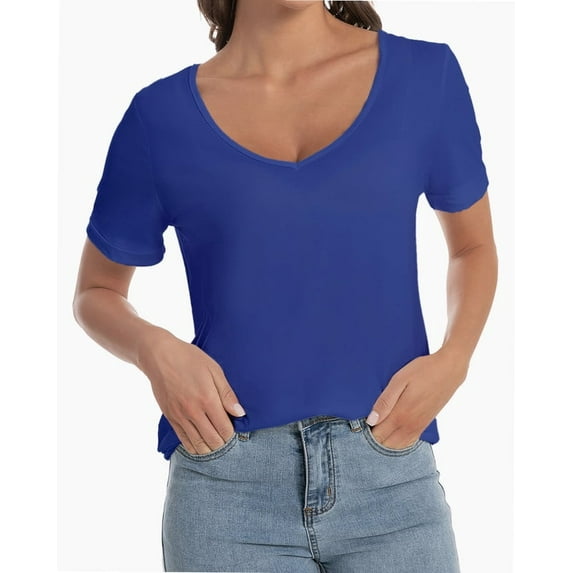 Women's Lightweight Short Sleeve V-Neck T-Shirt - Loose Fit Casual Summer Top