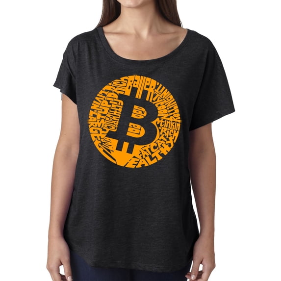 Women's Loose Fit Dolman Cut Word Art Shirt - Bitcoin