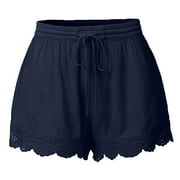 Women's Loose Fit Elastic Waist Drawstring Lace Summer Casual Yoga Lounge Shorts Solid Color Comfy Short Pants Plus Size