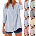 thumbnail image 1 of Women's Loose Fit Flannel Plaid Shirt Tops Blouses 3/4 Sleeve Button Down V Neck Round Neck Solid Color Casual Daily Wear Work Office Vacation Fashion Essential Gift for Women, 1 of 9