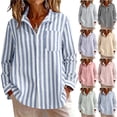 thumbnail image 1 of Women's Loose Fit Flannel Striped Long Sleeve Top Shirts Blouses Turn Down Collar Casual Daily Wear Work Office Vacation Outfits Fashion Essential Gift for Women | Sopatenor,Blue XL, 1 of 9