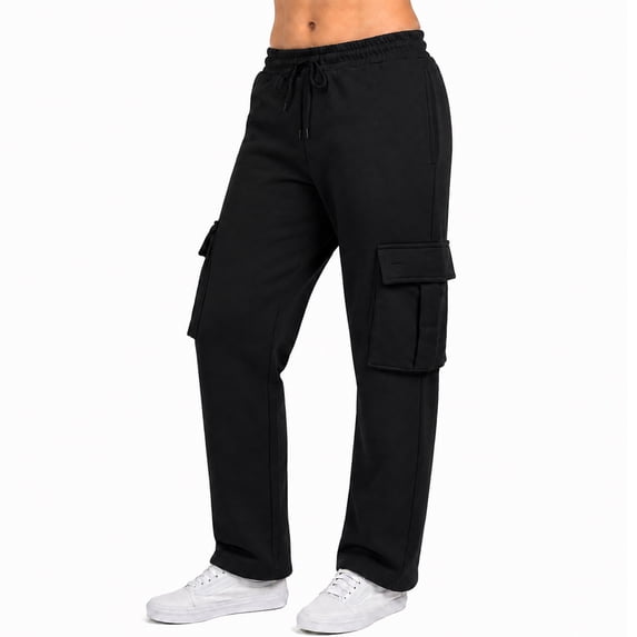 Women's Loose Fit Fleece Lined Jogger Sweatpants With Velcro Cargo Pockets (S-5XL)