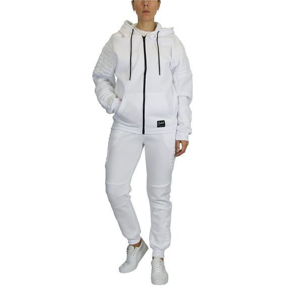 Women's Loose Fit Fleece-Lined Moto Hoodie & Jogger 2-Piece Top & Bottom Set