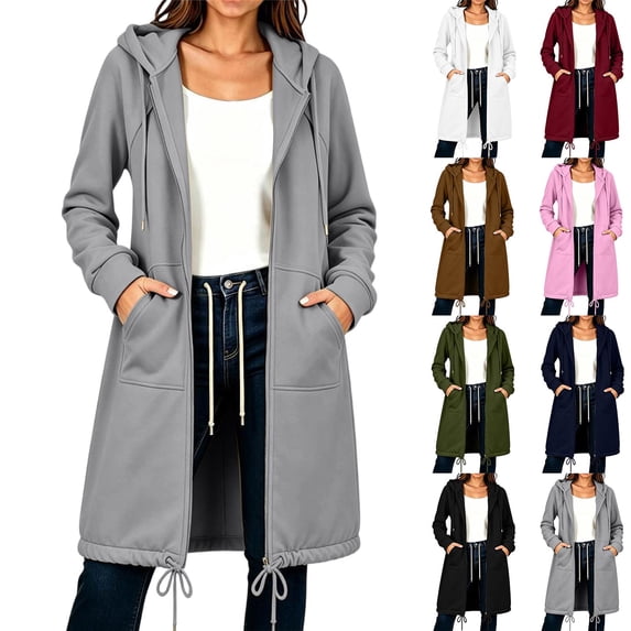 Women's Loose Fit Fleece Lined Winter Hooded Full Zip Long Sleeve Jacket Coat Casual Warm Outwear | CSEONE,Navy S