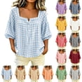 thumbnail image 1 of Women's Loose Fit French Collar Plaid Long Sleeve Shirts Blouse Comfy Breathable Cute Trendy Outfits Casual Daily Wear Summer Vacation | CSEONE,Black L, 1 of 6