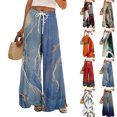 thumbnail image 1 of Women’s Loose Fit Geometric Print Wide Leg Pants with Elastic Drawstring Waist and Functional Pockets for Summer Casual Wear Blue L, 1 of 8