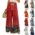 thumbnail image 1 of Women’s Loose Fit Geometric Print Wide Leg Pants with Elastic Drawstring Waist and Functional Pockets for Summer Casual Wear Deep Red L, 1 of 8