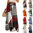 thumbnail image 1 of Women’s Loose Fit Geometric Print Wide Leg Pants with Elastic Drawstring Waist and Functional Pockets for Summer Casual Wear Wine 2XL, 1 of 8