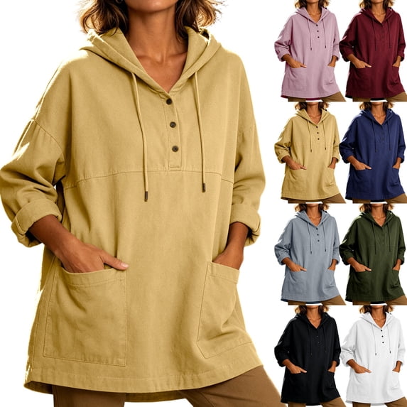 Women's Loose Fit Hooded Long Sleeve Half Zip Pullover Sweatshirt With Pocket | CSEONE,White M
