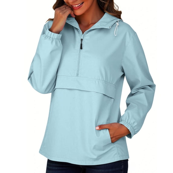 Women's Loose Fit Hooded Rain Jacket Solid Color Windproof Raincoat Outerwear Travel Outdoor Casual Daily Wear | CSEONE,Light Blue XL