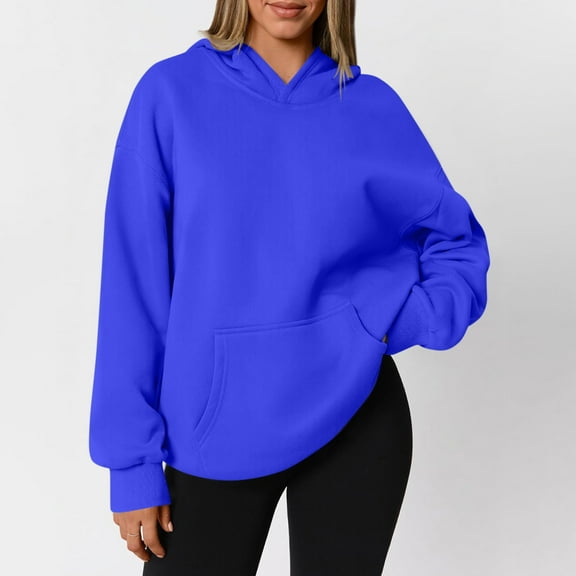 Women's Loose Fit Hoodie – Casual Long Sleeve Solid Color Sweatshirt with Classic Hood Design Royal Blue
