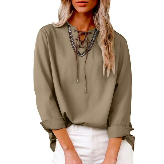 Women's Loose Fit Long Sleeve Casual Shirt, Soft Breathable Knit Top with Collar Design, Solid Color Blouse for All Seasons Wear Coffee XXXL