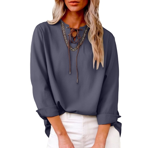 Women's Loose Fit Long Sleeve Casual Shirt, Soft Breathable Knit Top with Collar Design, Solid Color Blouse for All Seasons Wear Navy XXXL