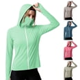 thumbnail image 1 of Women's Loose Fit Long Sleeve Hooded Zipper Solid Color Sun Protection Top Shirt Casual Daily Fashion Shirts | CSEONE,Beige L, 1 of 6