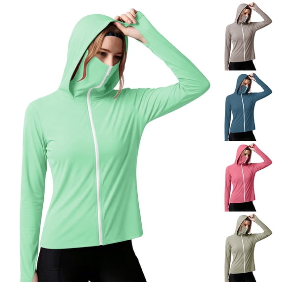 Women's Loose Fit Long Sleeve Hooded Zipper Solid Color Sun Protection Top Shirt Casual Daily Fashion Shirts | CSEONE,Blue S