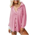 thumbnail image 1 of Women's Loose Fit Long Sleeve Knit Button Down Shirt Shacket Tops Solid Color Lapel Chest Pocketed Blouse Coat, 1 of 6