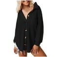 thumbnail image 1 of Women's Loose Fit Long Sleeve Knit Button Down Shirt Shacket Tops Solid Color Lapel Chest Pocketed Blouse Coat, 1 of 6