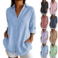 thumbnail image 1 of Women's Loose Fit Long Sleeve Striped Button Down Collared Blouse Shirt Casual Basic Work Tunic Tops Office Outfits | CSEONE,Green L, 1 of 8