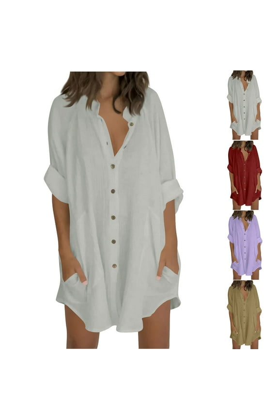 Women's Loose Fit Long Sleeve Tunic Top Blouse With Pocket Solid Color Casual Work Office Shirt Comfortable Professional Attire | CSEONE,Gray L