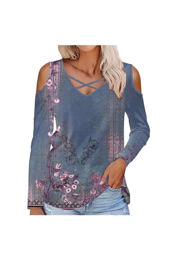 Women's Loose Fit Long-Sleeve Vneck T-Shirt