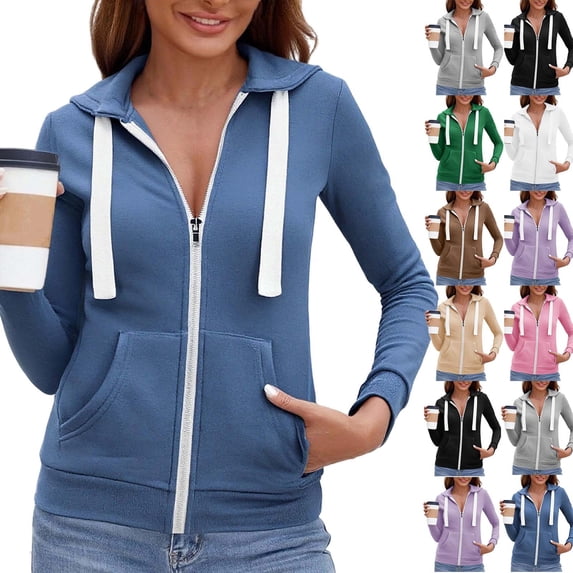 Women's Loose Fit Long Sleeve Zipper Blouse With Pocket Solid Color Soft Casual Pullover Jackets Work Daily Wear | CSEONE,Gray L