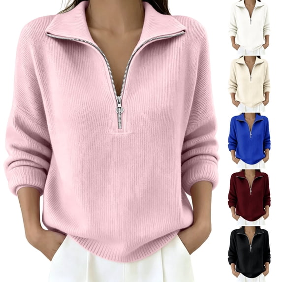 Women's Loose Fit Long Sleeve Zipper Knitted Solid Color Sweater Cardigan Comfy Soft Warm Tops Casual Daily Wear | CSEONE,Wine M