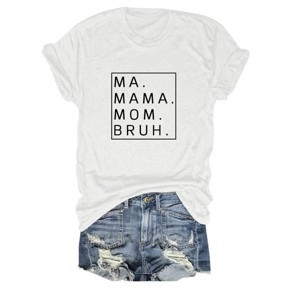 Women's T-Shirts Loose Fit MA Mama Mom Letter Print Short Sleeve T Shirt for Outdoor and Everyday Wear Casual Tops for Summer Activities
