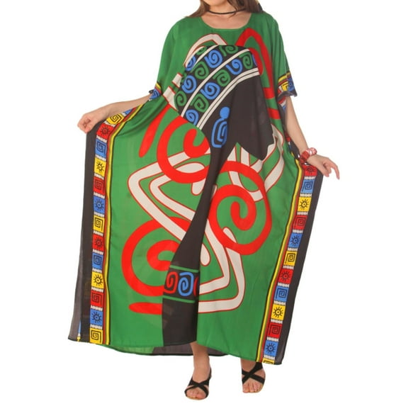 Women's Loose-Fit Maxi Kaftan Dress Beautiful Prints Caftan Maxi Dress - One Size Fits Most