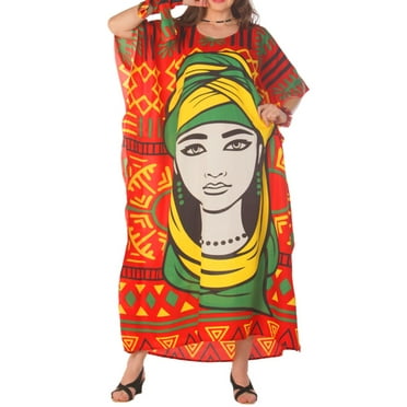 Women's Loose-Fit Maxi Kaftan Dress Beautiful Prints Caftan Maxi Dress - One Size Fits Most