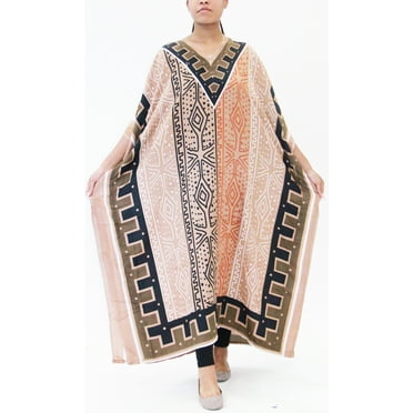 Women's Loose-Fit Maxi Kaftan Dress Beautiful Prints Caftan Maxi Dress - One Size Fits Most