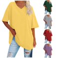 thumbnail image 1 of Women's Loose Fit Neck Short Sleeve Striped Casual T Shirt Tops for Women Casual Summer Long Sleeve Shirt Women for Layering Casual Shirts for Women Women Shirt Polyester Spandex Compression, 1 of 5