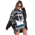 thumbnail image 1 of Women's Loose Fit Oversized Button-Up Top with Batwing Sleeves High-Low Hem Printed with Newspaper Design GY2749 Black, 1 of 5