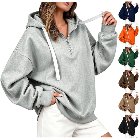 Women's Loose Fit Oversized Long Sleeve Half Zip Hoodie Drawstring Side Split Pullover Sweatshirt Cute Comfy Casual Fall | CSEONE,Green M