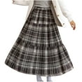 thumbnail image 1 of Women's Loose Fit Plaid A-Line Woolen Skirt with A Natural Waist Mid-Calf Length Casual Fashionable Design, 1 of 6