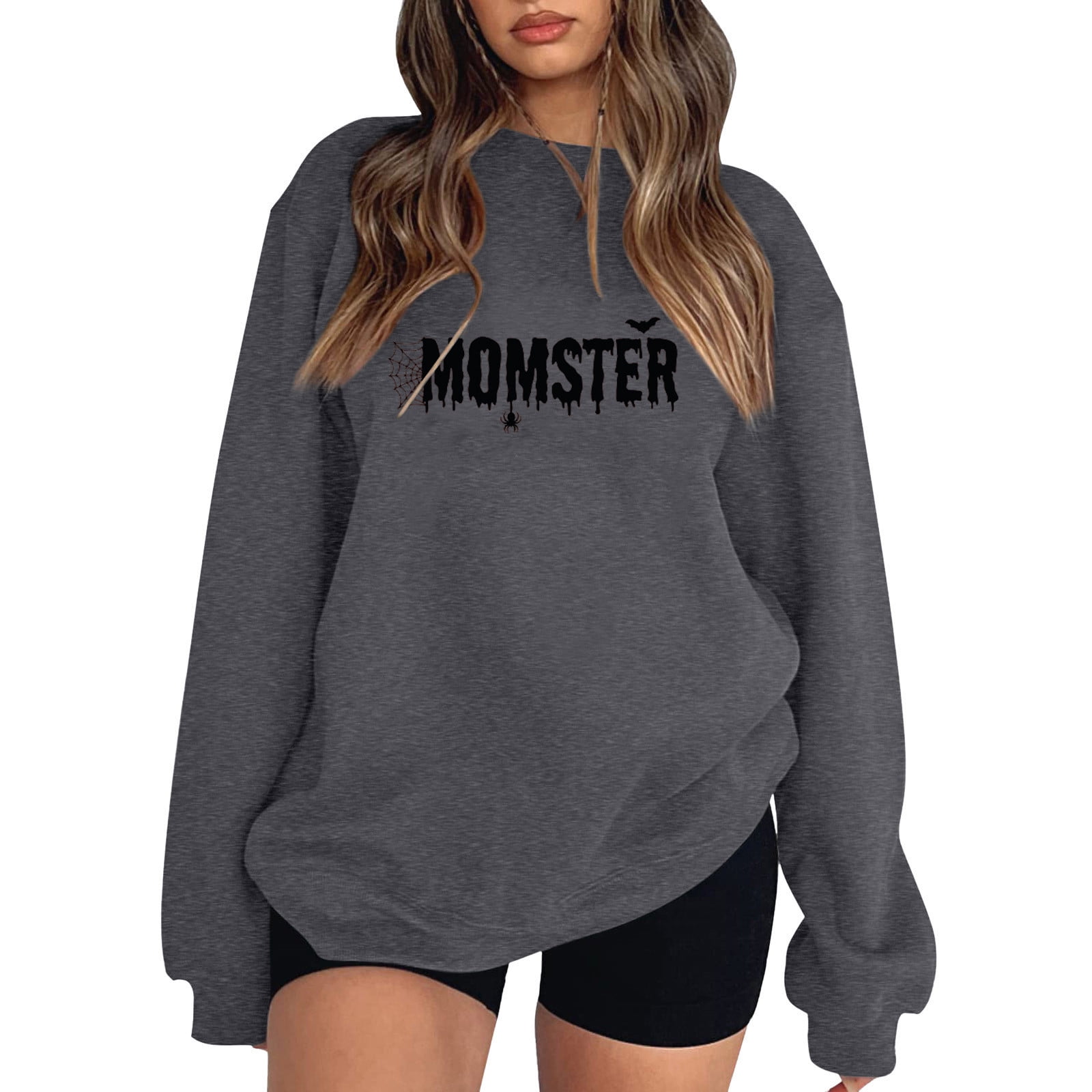 Women s Loose Fit Print Off Shoulder Long Sleeve Pullover Sweatshirt Big Hoodies Women Coral Zip up Hoodie Designer Sweatshirts Women Womens Long Sleeve Shirt Drawstring Sweatpants Outfits Walmart