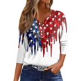 thumbnail image 1 of Women's Loose Fit Round Neck 3/4 Sleeve T-Shirt, Independence Day Graphic Print Casual Top for Casual Fridays, Eco-Friendly Dye Process,White S, 1 of 5