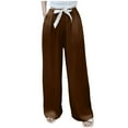 thumbnail image 1 of Women's Loose Fit Satin Pleated Wide-Leg Pants Elastic Waist Drawstring Casual Palazzo Trousers with Pockets, 1 of 2