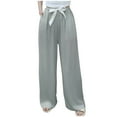 thumbnail image 1 of Women's Loose Fit Satin Pleated Wide-Leg Pants Elastic Waist Drawstring Casual Palazzo Trousers with Pockets, 1 of 2