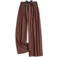 thumbnail image 1 of Women's Loose Fit Satin Pleated Wide-Leg Pants Elastic Waist Drawstring Casual Palazzo Trousers with Pockets, 1 of 2